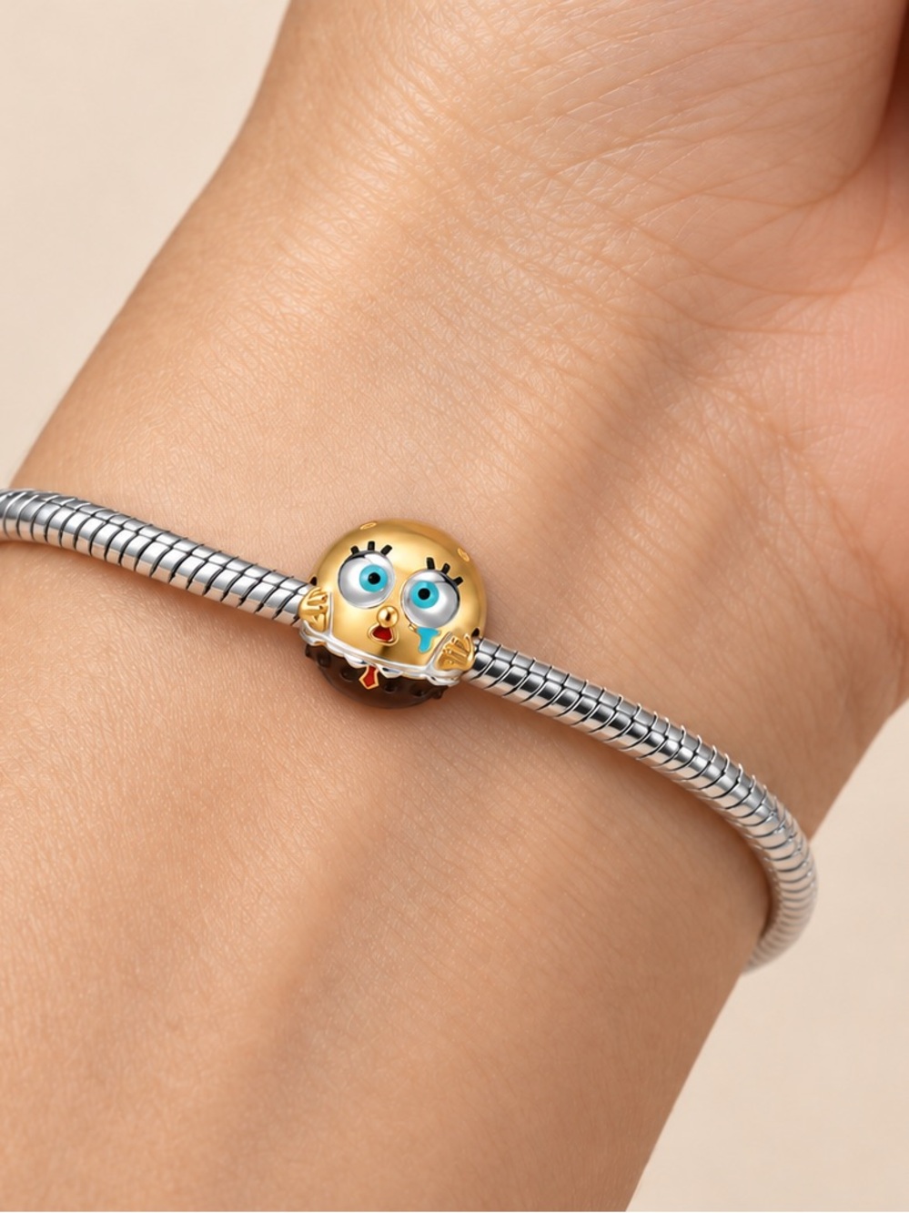 Gold Cartoon Chick Enamel Charm Bead Bracelet Accent